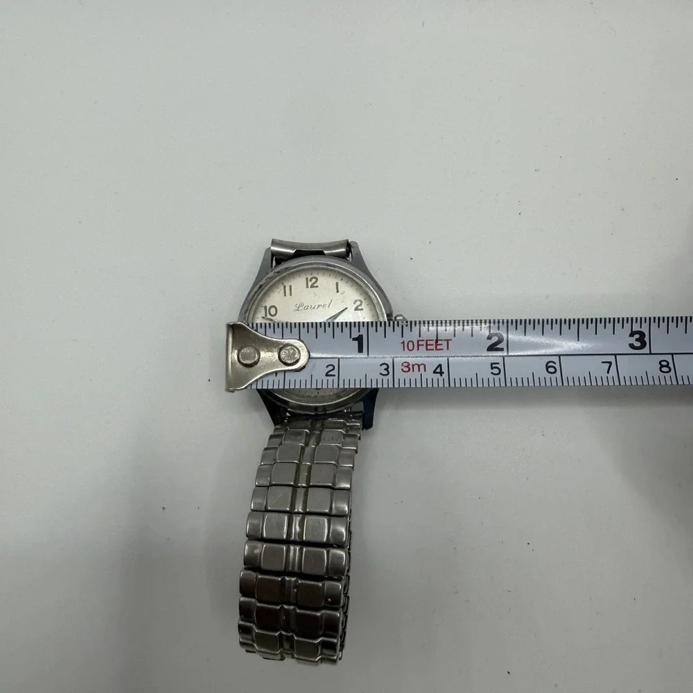 Vintage Laurel Watch Silver Shock protected Wind Up Stretch Band Needs Battery